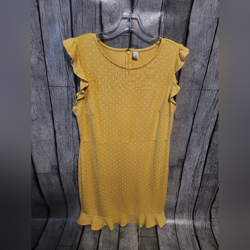 Old Navy Mustard Yellow with White Polka Dot Petite Large‎ Dress